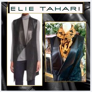 ELIE TAHARI,Avant-Guard Long Leather Duster,Soft Noir Leather,EXCLT COND, Size M